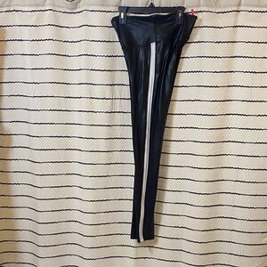 Spanx Black Faux Leather Leggings With White Stripe down the side